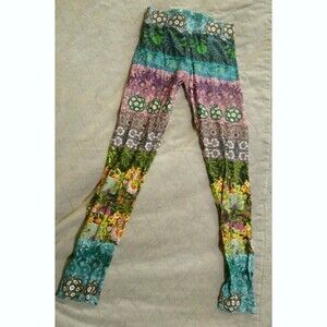 Desigual stretch cotton knit intricate border floral pattern colorful leggings S